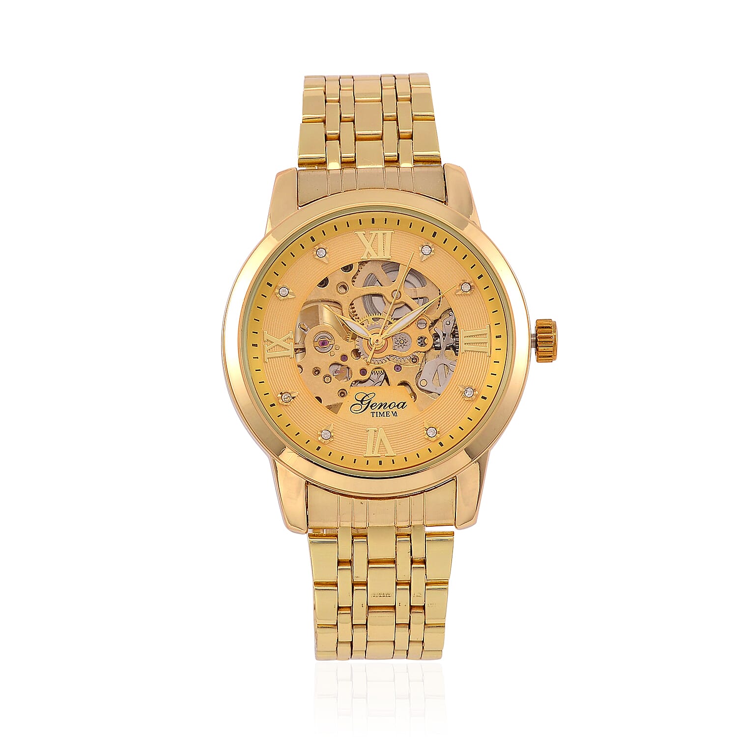 Limited Edition - Genoa Time Automatic Movt, Skeleton Dial Crystal Studded Watch with 3ATM Water Resistancy Presented in a Gift Box - Gold 7819240 0