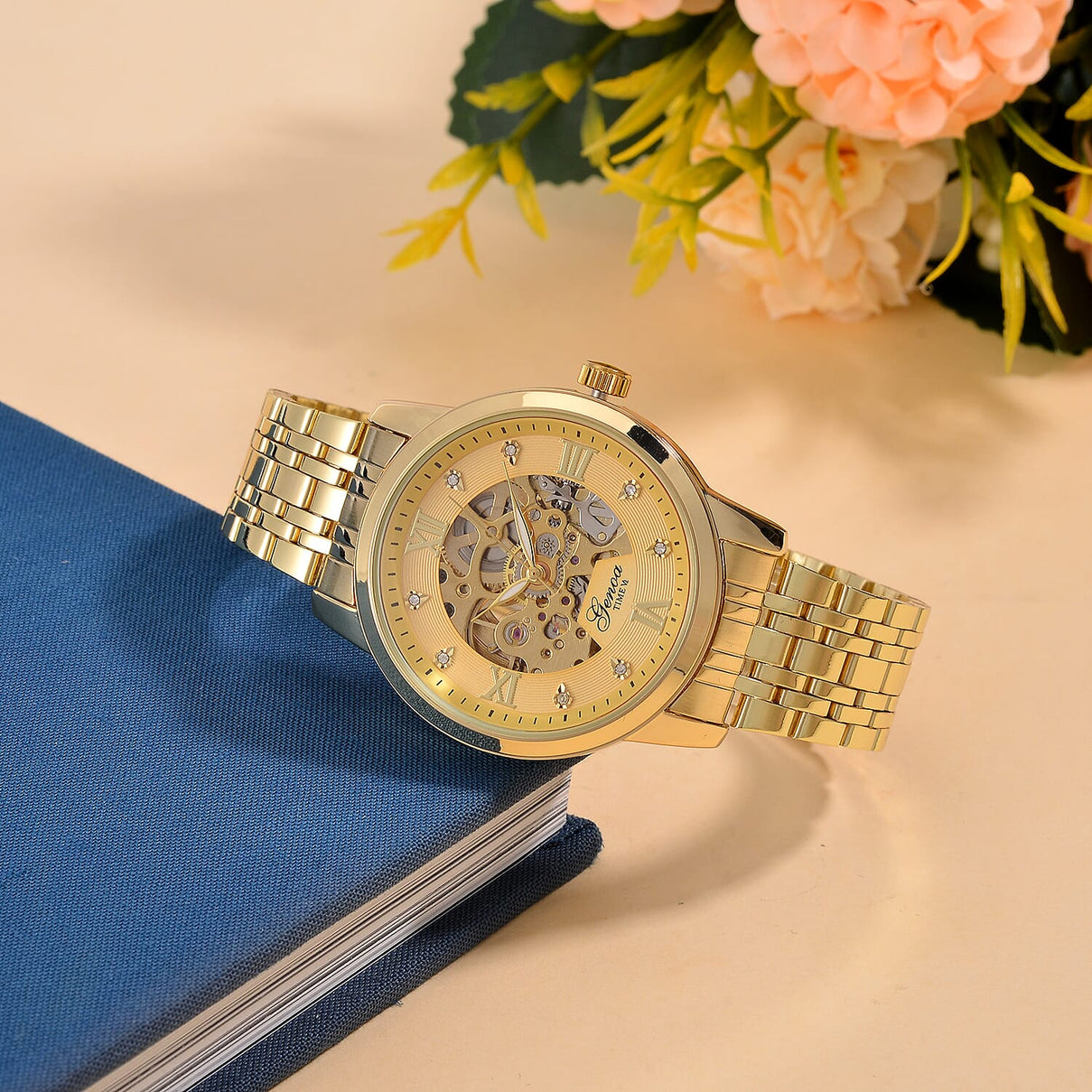 Limited Edition - Genoa Time Automatic Movt, Skeleton Dial Crystal Studded Watch with 3ATM Water Resistancy Presented in a Gift Box - Gold 7819240 1