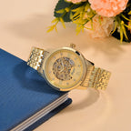 Limited Edition - Genoa Time Automatic Movt, Skeleton Dial Crystal Studded Watch with 3ATM Water Resistancy Presented in a Gift Box - Gold