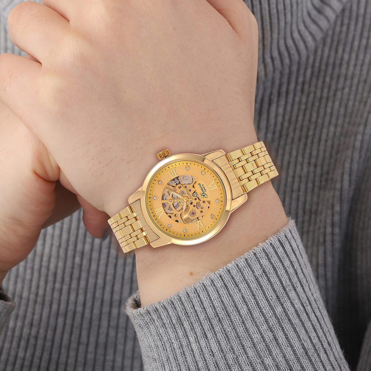 Limited Edition - Genoa Time Automatic Movt, Skeleton Dial Crystal Studded Watch with 3ATM Water Resistancy Presented in a Gift Box - Gold 7819240 2