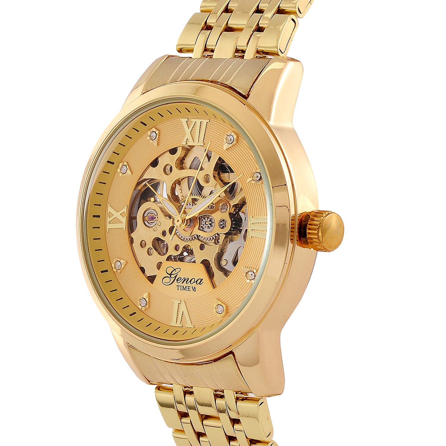 Limited Edition - Genoa Time Automatic Movt, Skeleton Dial Crystal Studded Watch with 3ATM Water Resistancy Presented in a Gift Box - Gold 7819240 3