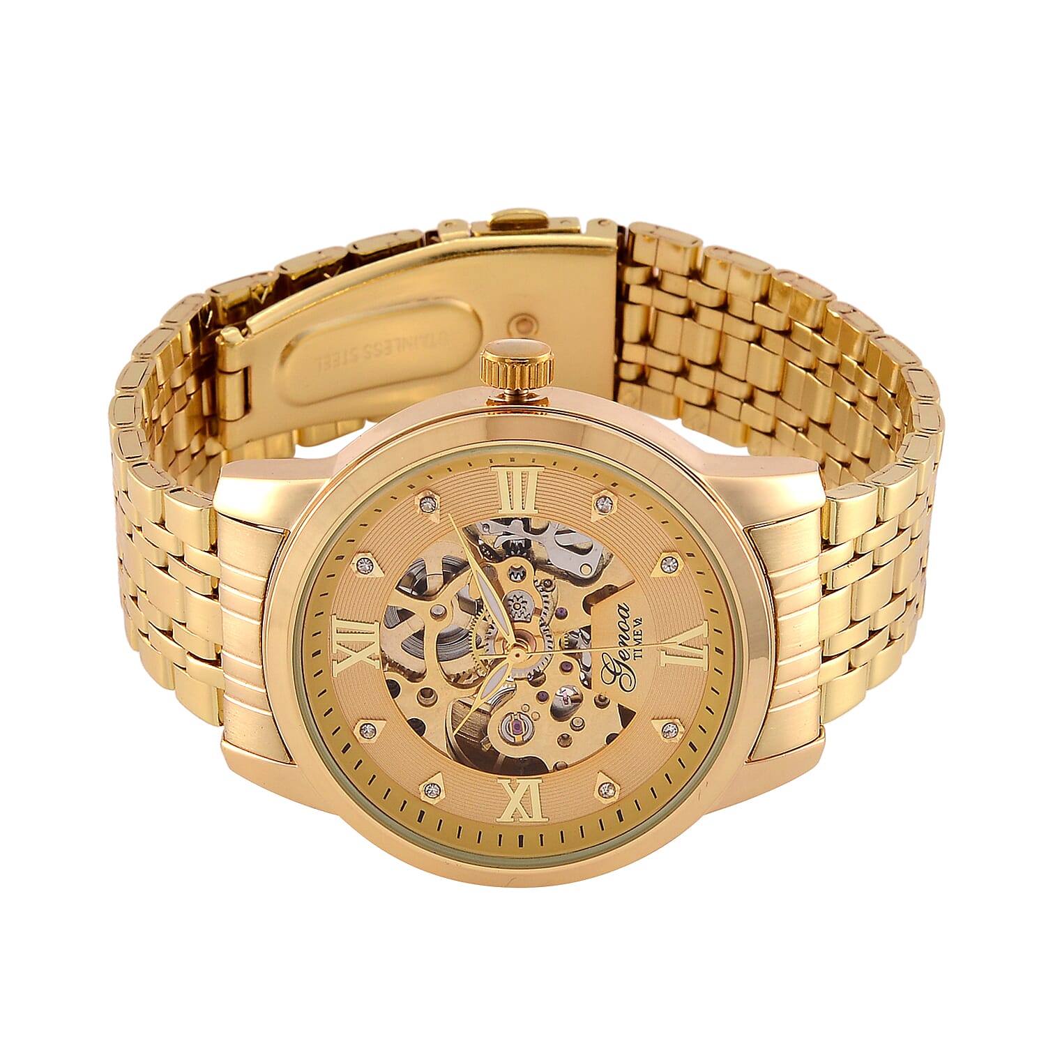 Limited Edition - Genoa Time Automatic Movt, Skeleton Dial Crystal Studded Watch with 3ATM Water Resistancy Presented in a Gift Box - Gold 7819240 4