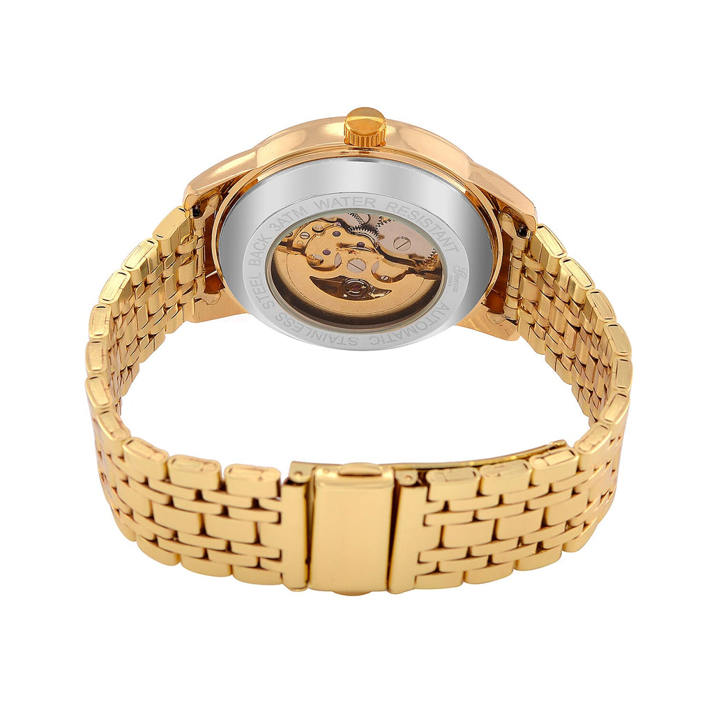 Limited Edition - Genoa Time Automatic Movt, Skeleton Dial Crystal Studded Watch with 3ATM Water Resistancy Presented in a Gift Box - Gold