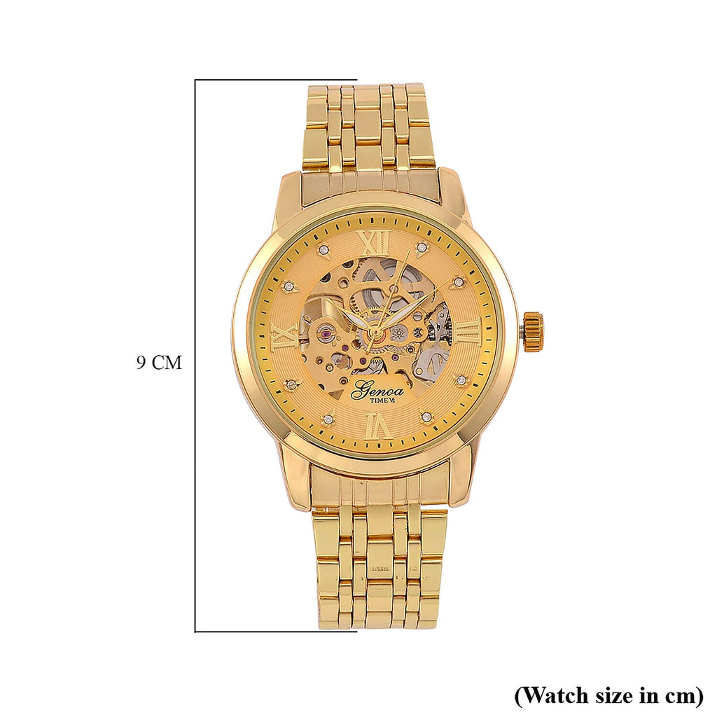 Limited Edition - Genoa Time Automatic Movt, Skeleton Dial Crystal Studded Watch with 3ATM Water Resistancy Presented in a Gift Box - Gold