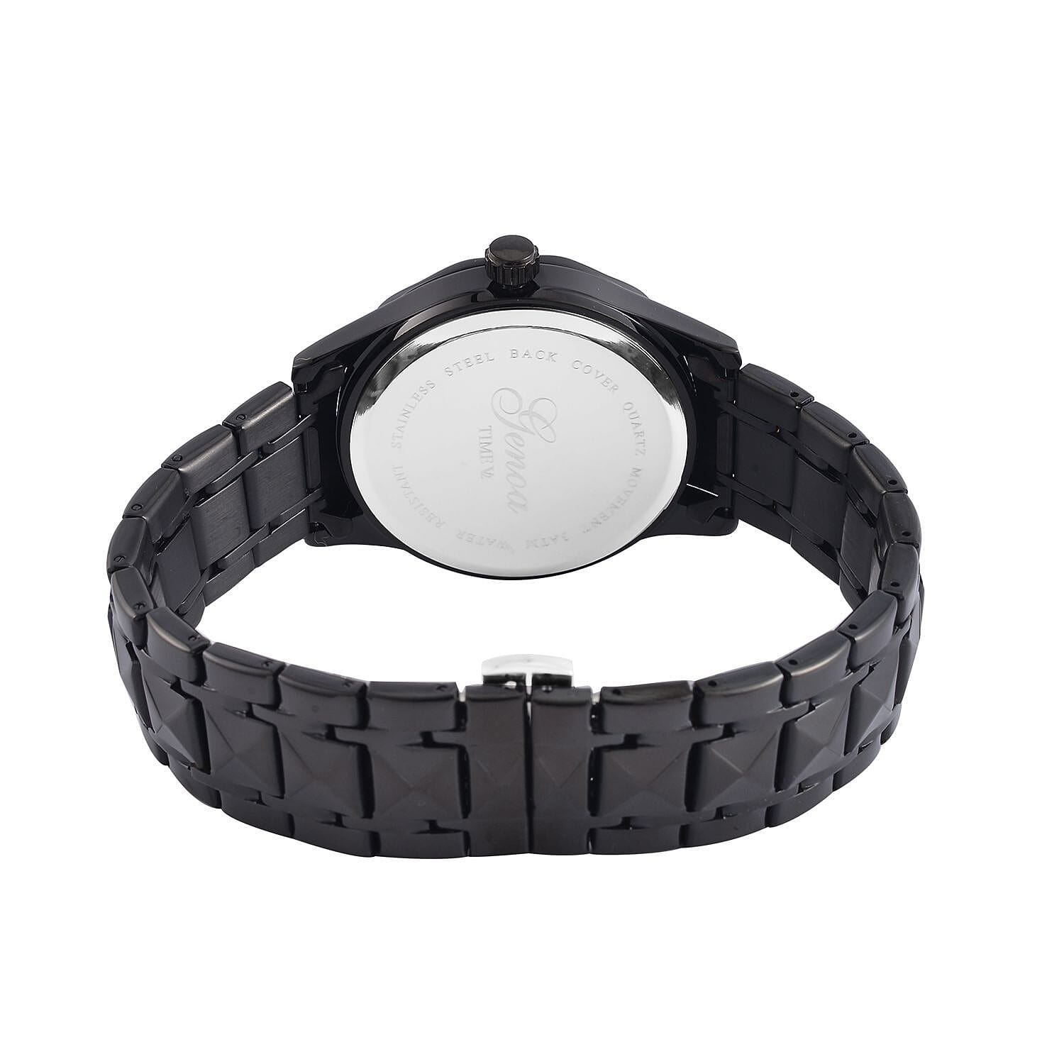 GENOA TIME V2 Quartz Movt. Crystal Studded Black Sunshine Dial 3 ATM WR Watch with Black Stainless Steel Chain Strap 7676860 6