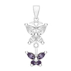White Cubic Zirconia & Amethyst Cubic Zirconia Butterfly Pendant  Sterling Silver
