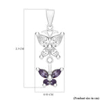 White Cubic Zirconia & Amethyst Cubic Zirconia Butterfly Pendant  Sterling Silver