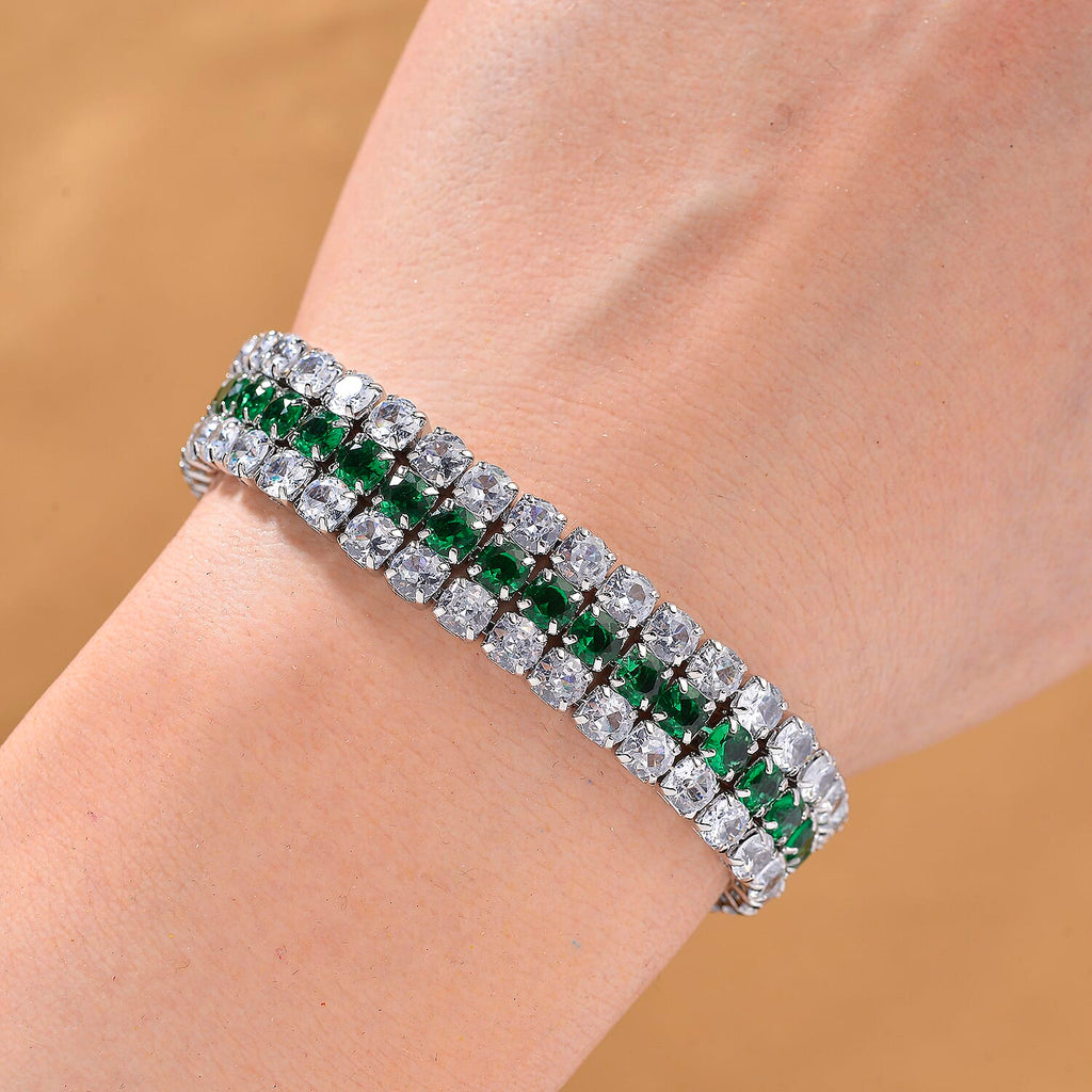 Close Out Deal- White Cubic Zirconia & Austrian Green Crystal Bracelet (Size - 7.5)