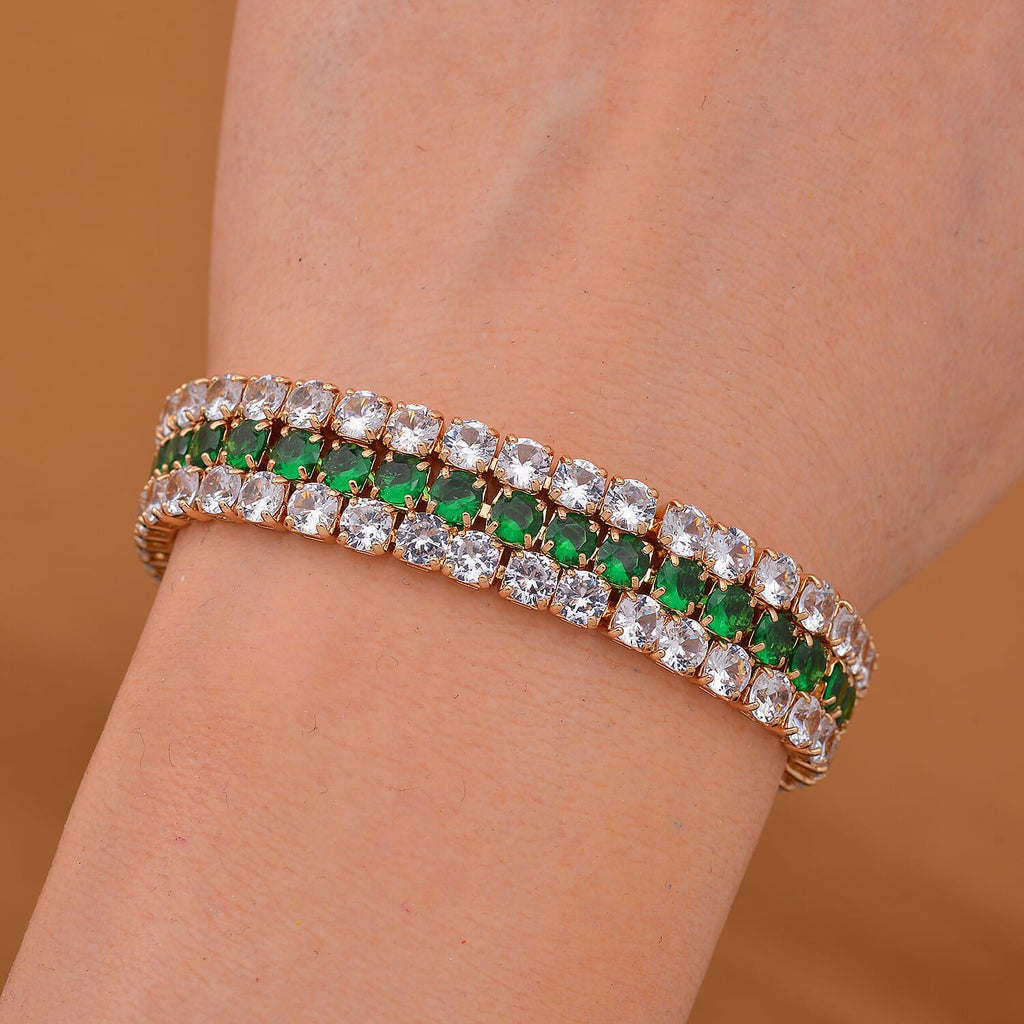 Close Out Deal- White Cubic Zirconia & Austrian Green Crystal Bracelet (Size - 7.5)