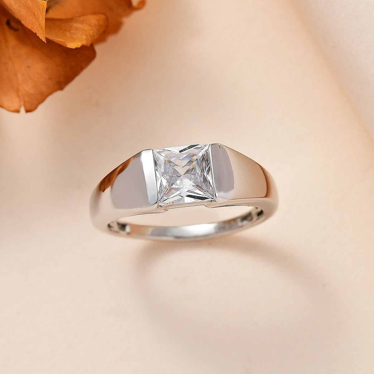 Cubic Zirconia Solitaire Ring in Platinum Overlay Sterling Silver 7711427 1