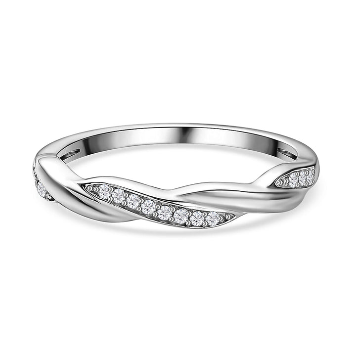 White Cubic Zirconia Twisted Band Ring in Rhodium Overlay Sterling Silver 7639607 1