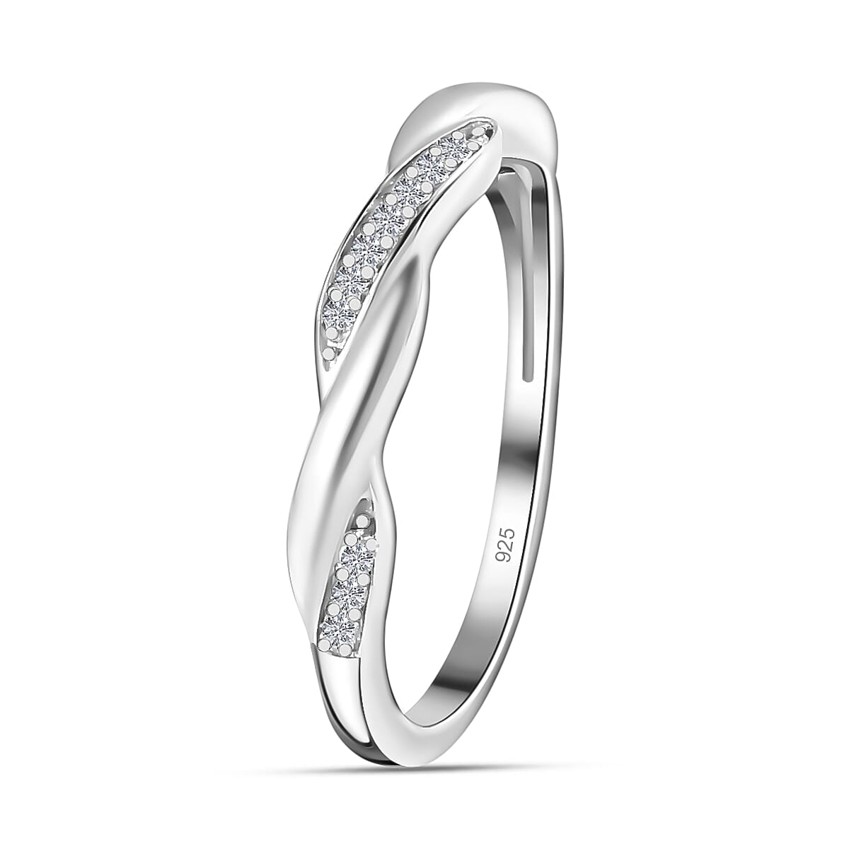 White Cubic Zirconia Twisted Band Ring in Rhodium Overlay Sterling Silver 7639607 3