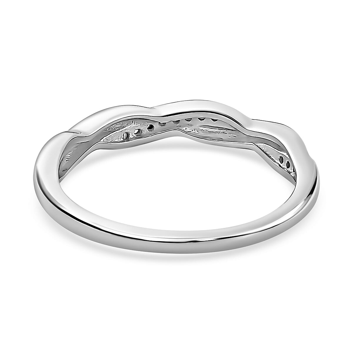 White Cubic Zirconia Twisted Band Ring in Rhodium Overlay Sterling Silver 7639607 4
