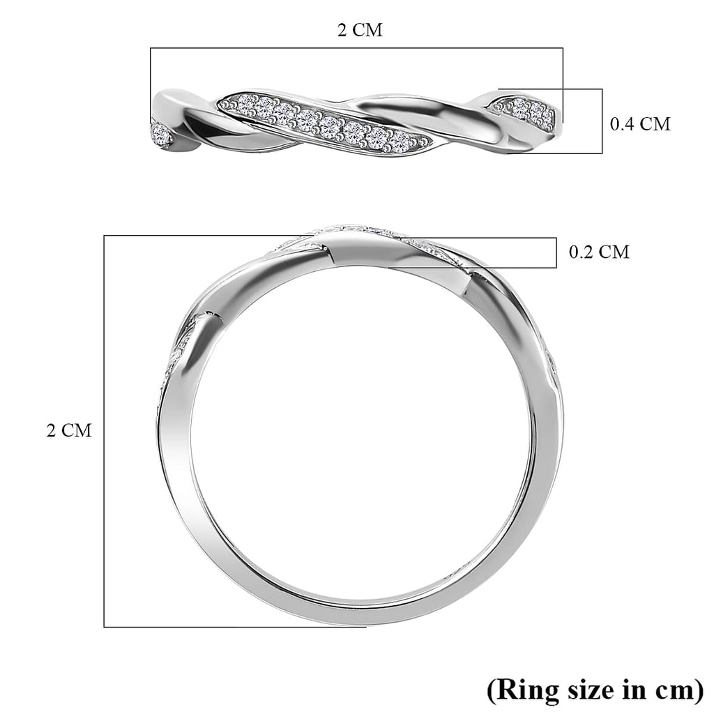White Cubic Zirconia  Band Ring in Rhodium Overlay Sterling Silver 0.11 ct  0.112  Ct.