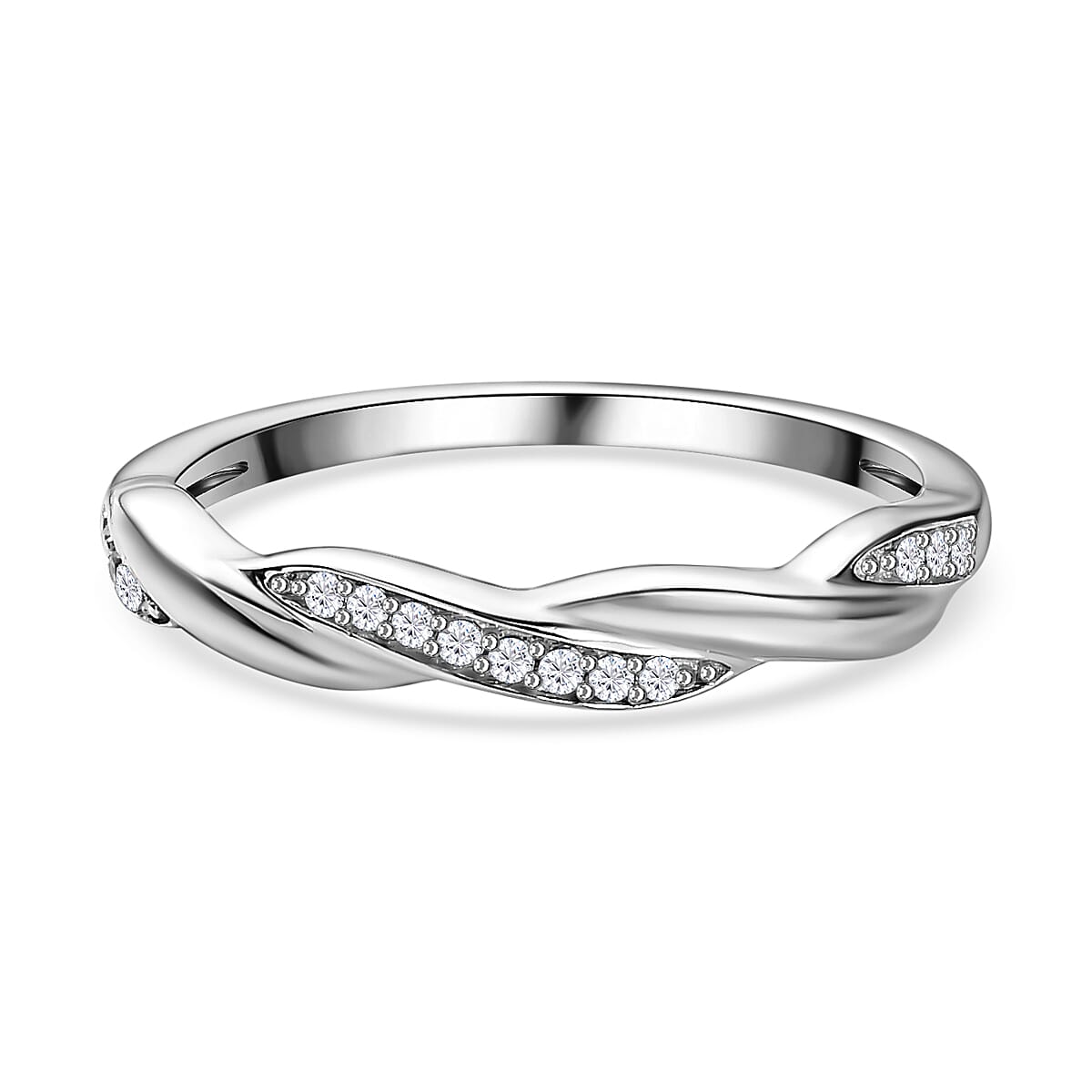 White Cubic Zirconia Twisted Band Ring in Rhodium Overlay Sterling Silver V32516017 0