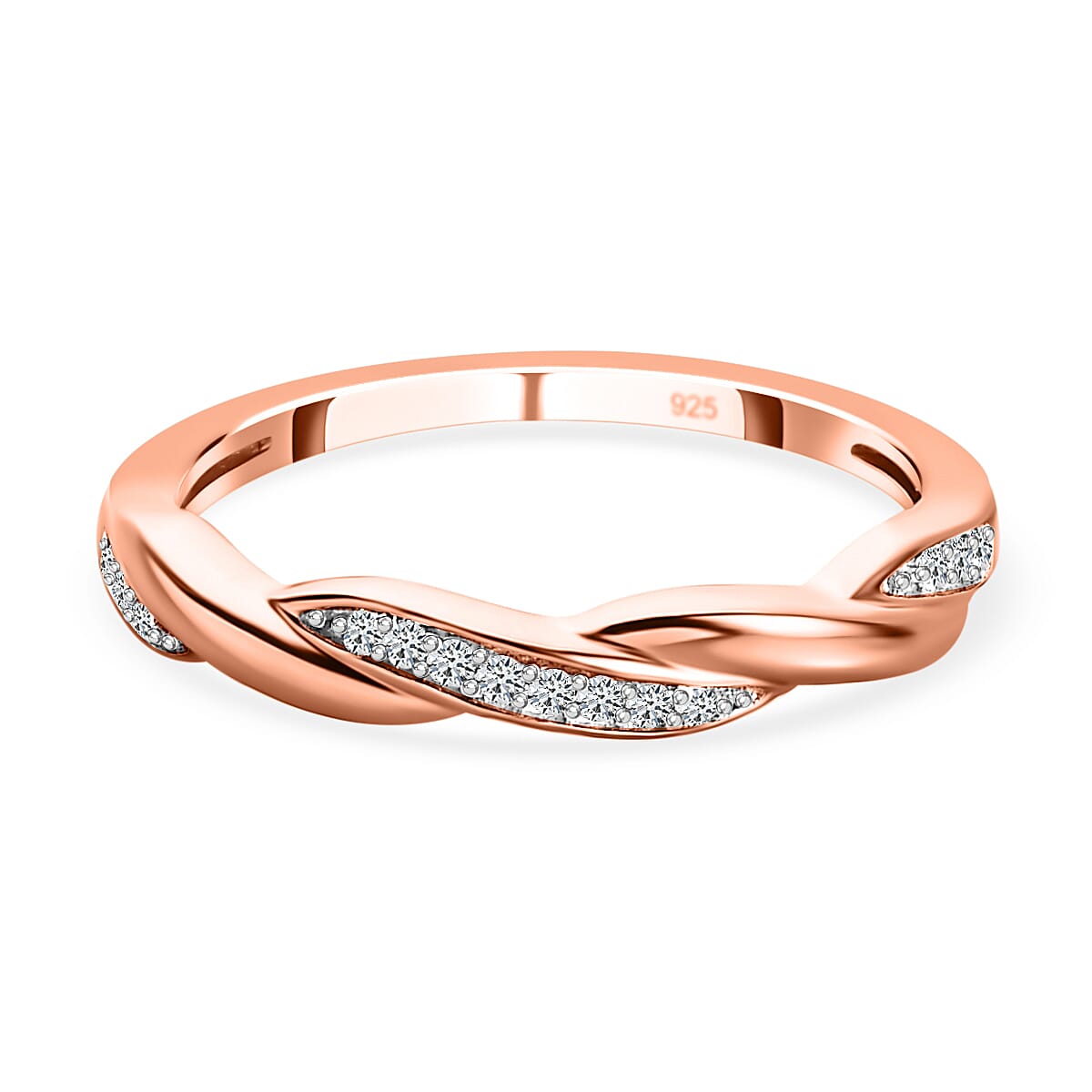 White Cubic Zirconia Twisted Band Ring in Vermeil Rose Gold Plated Sterling Silver V32516335 0