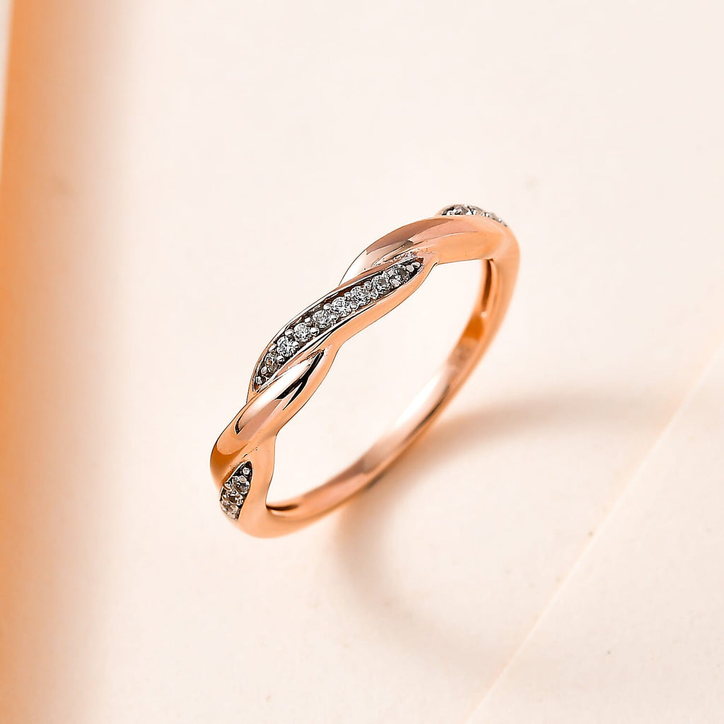 White Cubic Zirconia  Band Ring in Vermeil RG Sterling Silver 0.28 pc  0.112  Ct.