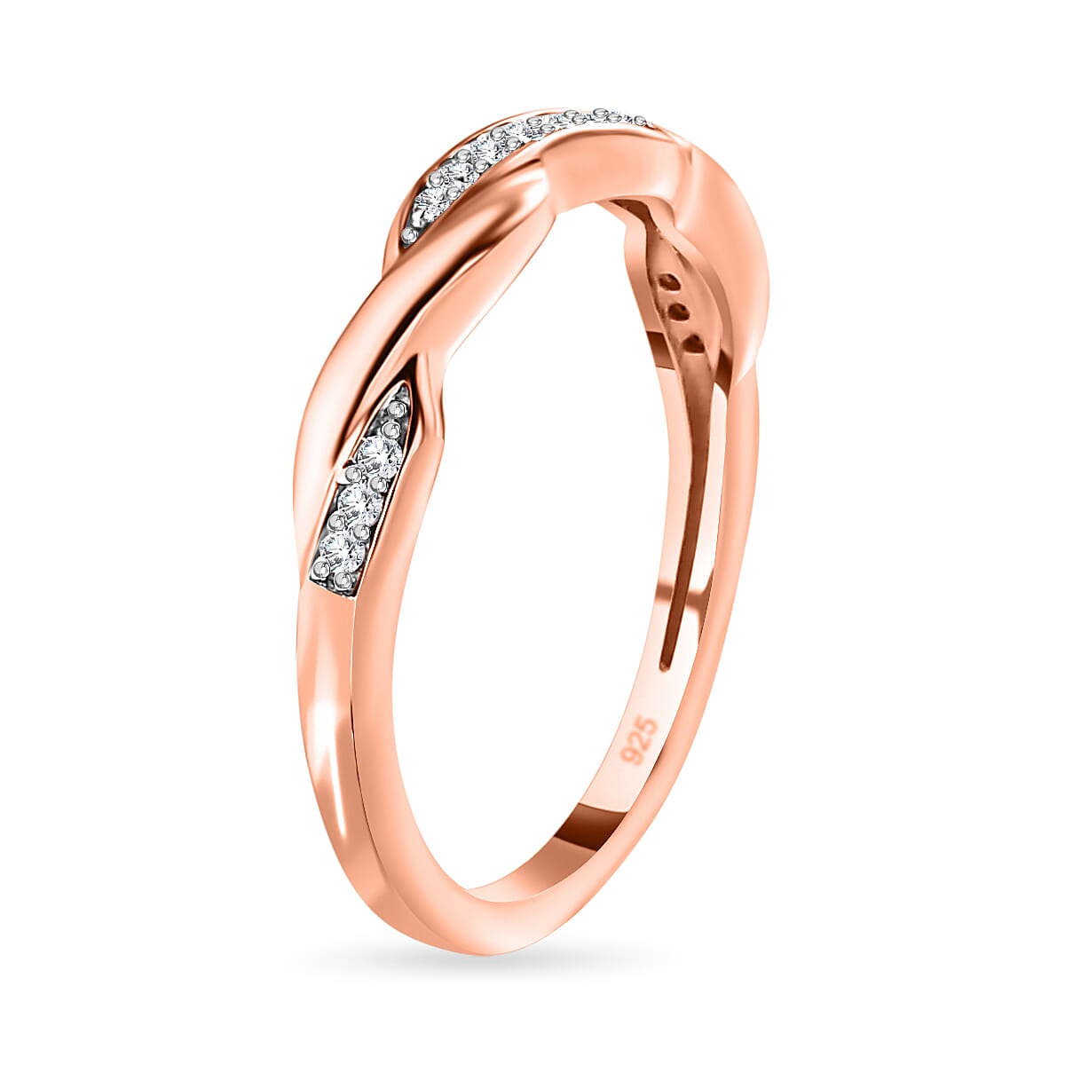 White Cubic Zirconia Twisted Band Ring in Vermeil Rose Gold Plated Sterling Silver V32516335 3