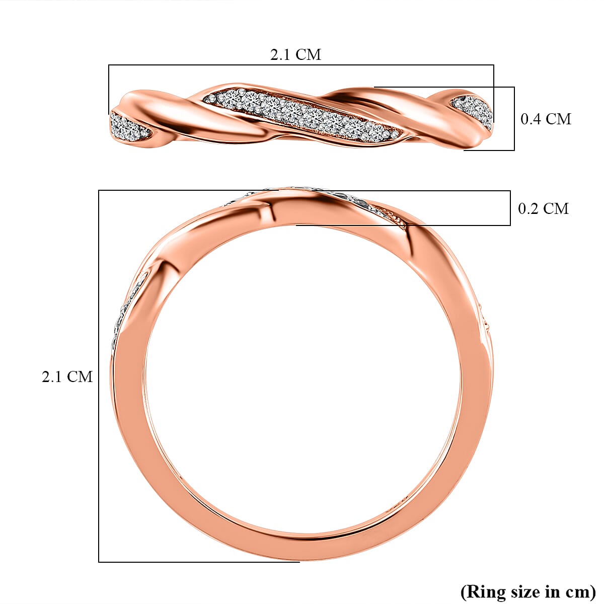 White Cubic Zirconia Twisted Band Ring in Vermeil Rose Gold Plated Sterling Silver V32516335 5