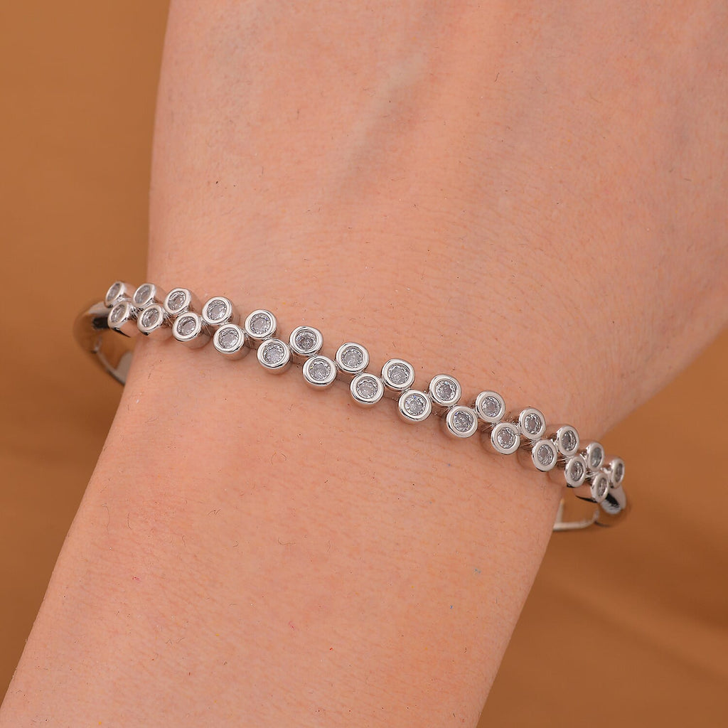 Designer Inspired White Cubic Zirconia Bubble Bangle (Size 7.5)