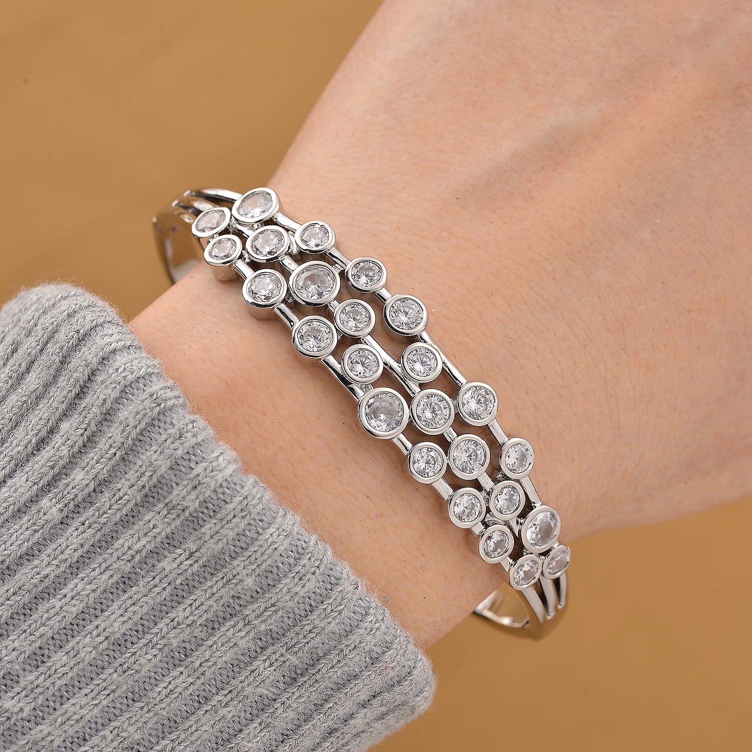 Bubble Collection - White Cubic Zirconia Bangle (Size - 7.5) 5.00 Ct. 8180465 2