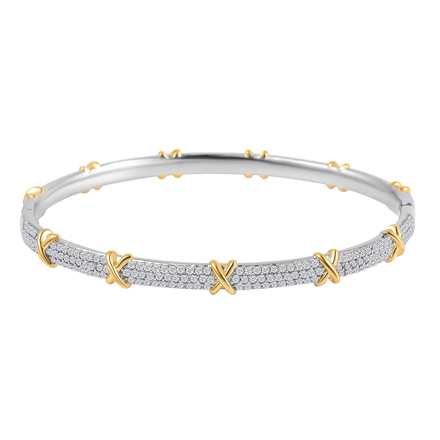 Designer Close Out - Cubic Zirconia Criss Cross Bangle in Yellow tone and Silvertone (Size - 7.5 ) 7779426 1