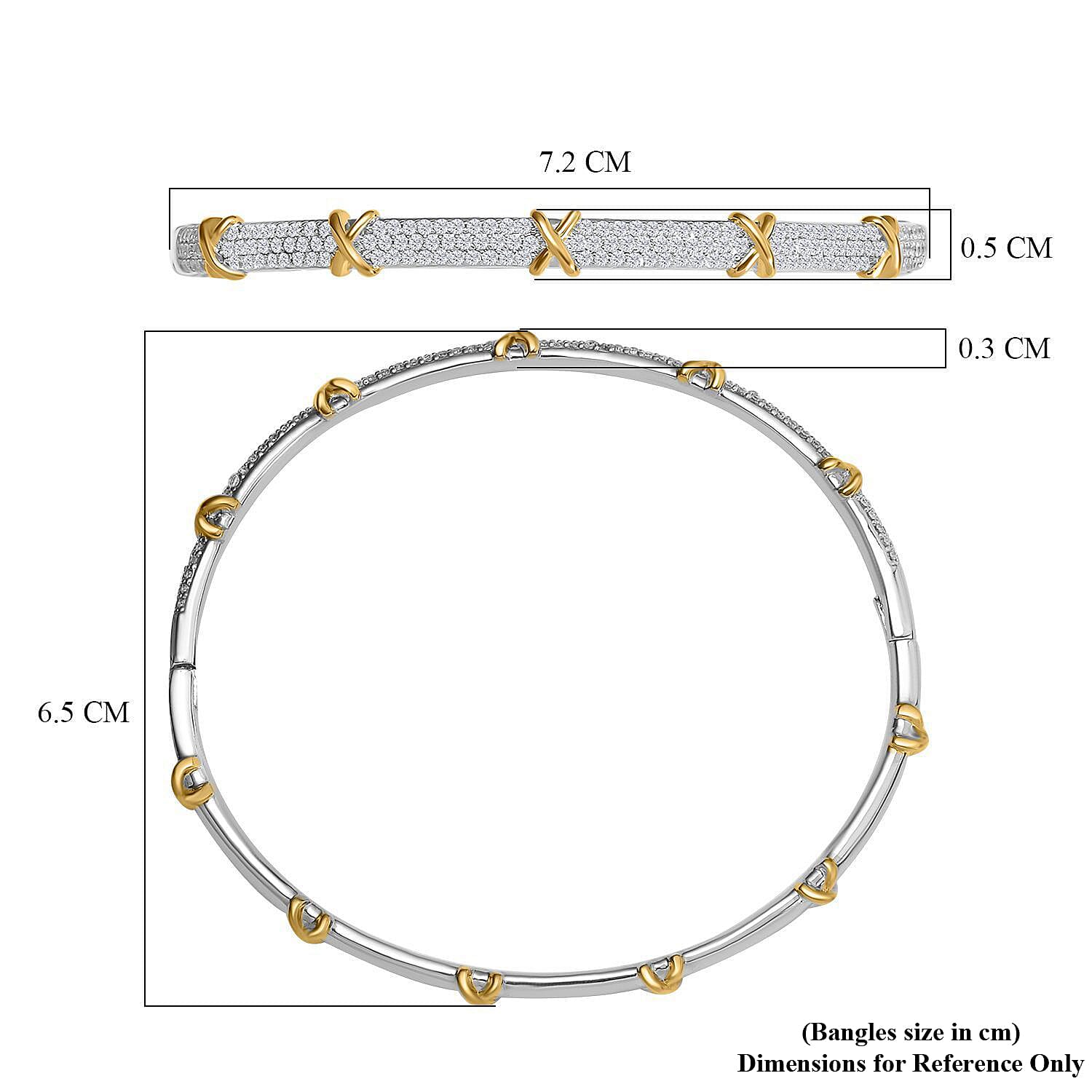 Designer Close Out - Cubic Zirconia Criss Cross Bangle in Yellow tone and Silvertone (Size - 7.5 ) 7779426 11