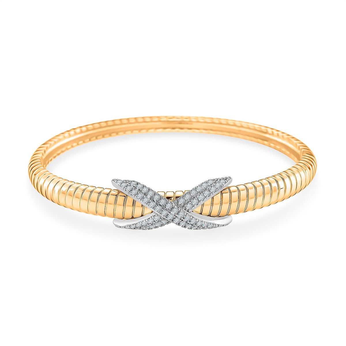 Designer Inspired- White Cubic Zirconia Bangle (Size - 7.5) in White &amp; Yellow Gold Tone 8143344 0