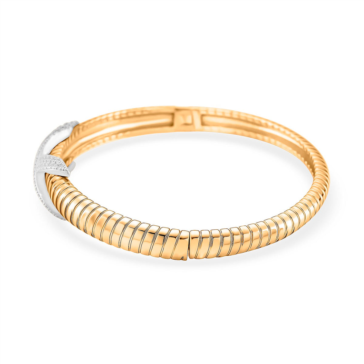 Designer Inspired- White Cubic Zirconia Bangle (Size - 7.5) in White &amp; Yellow Gold Tone 8143344 3
