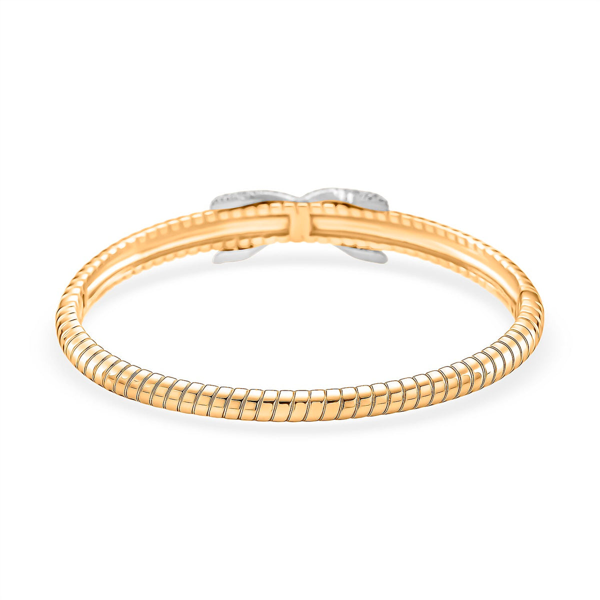 Designer Inspired- White Cubic Zirconia Bangle (Size - 7.5) in White &amp; Yellow Gold Tone 8143344 4
