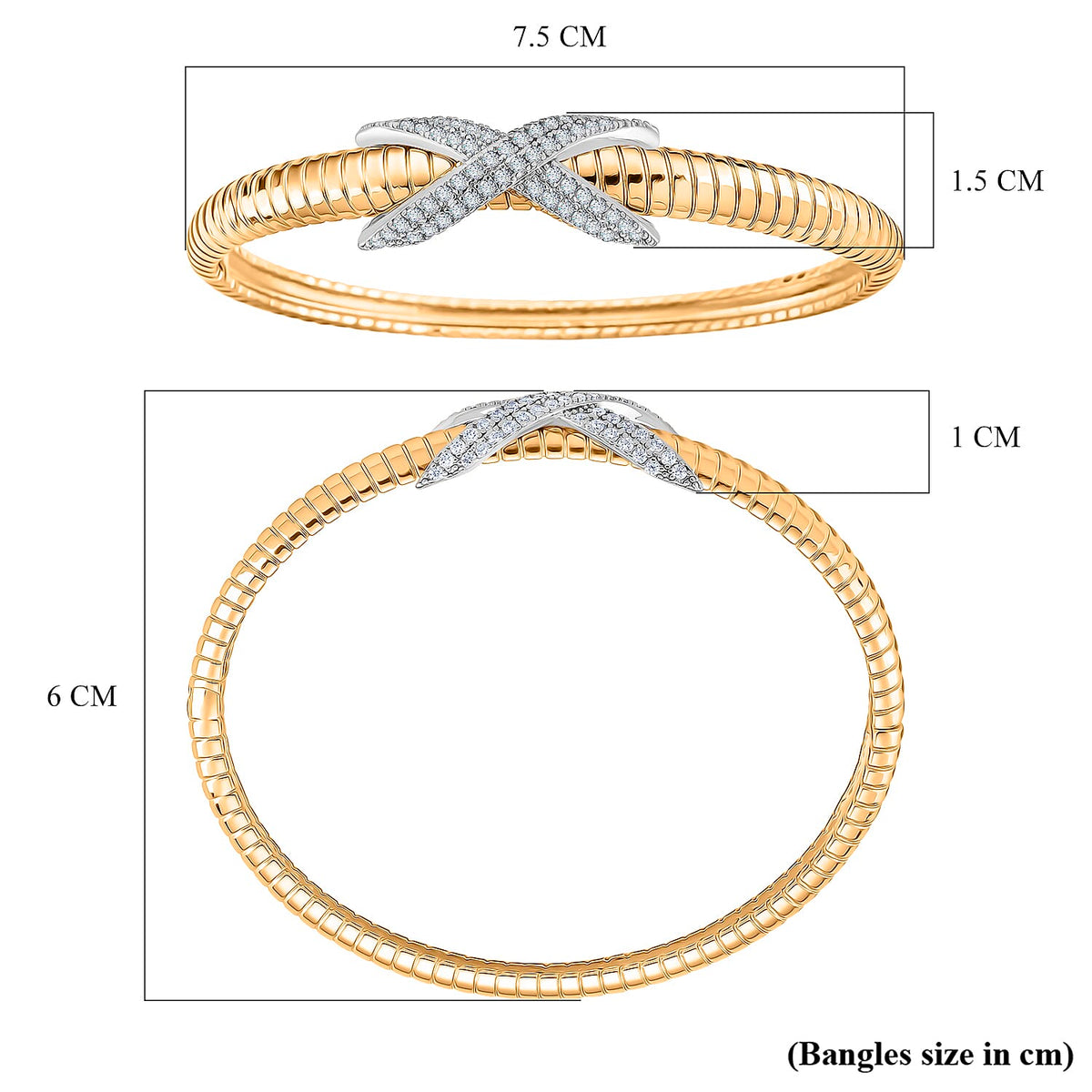 Designer Inspired- White Cubic Zirconia Bangle (Size - 7.5) in White &amp; Yellow Gold Tone 8143344 5