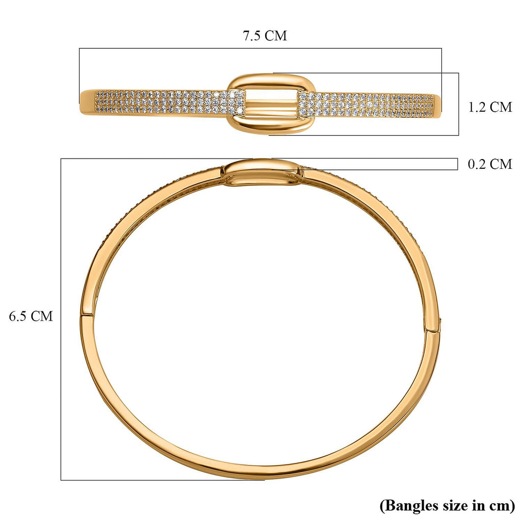 Desiner Inspired- Cubic Zirconia Bangle (Size - 7. 5) in Yellow Gold Tone