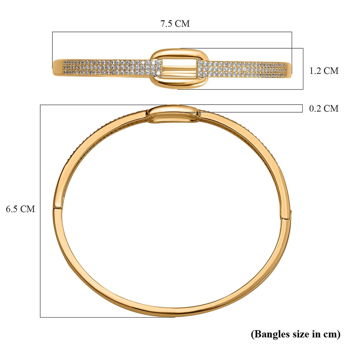 Desiner Inspired- Cubic Zirconia Bangle (Size - 7. 5) in Yellow Gold Tone 7606507 5