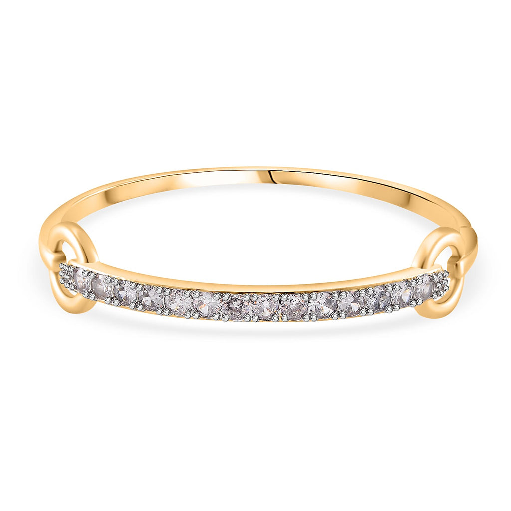 White Cubic Zirconia Bangle (Size - 7.5) in Yellow Gold Tone 1.20 Ct.