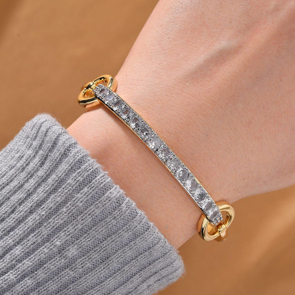 Designer Closeout - Snaffle White Cubic Zirconia Bangle (Size - 7.5)  1.20 Ct. V32666378 2