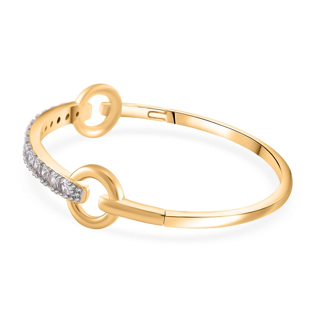 White Cubic Zirconia Bangle (Size - 7.5) in Yellow Gold Tone 1.20 Ct.