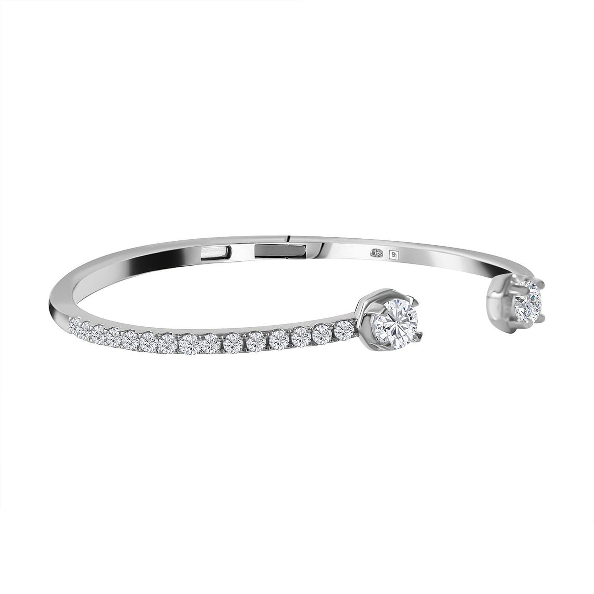 Lustro Stella - Cubic Zirconia Cuff Bangle (Size 7.5) in Rhodium Overlay Sterling Silver, Silver Wt. 13.50 GM 7698107 4