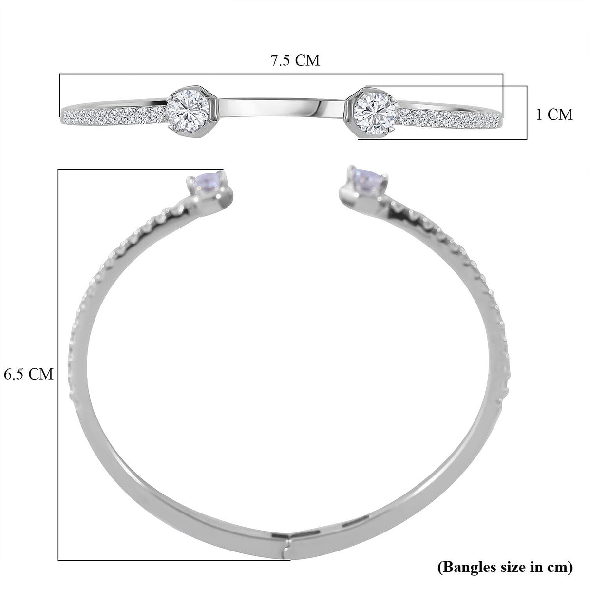 Lustro Stella - Cubic Zirconia Cuff Bangle (Size 7.5) in Rhodium Overlay Sterling Silver, Silver Wt. 13.50 GM 7698107 5