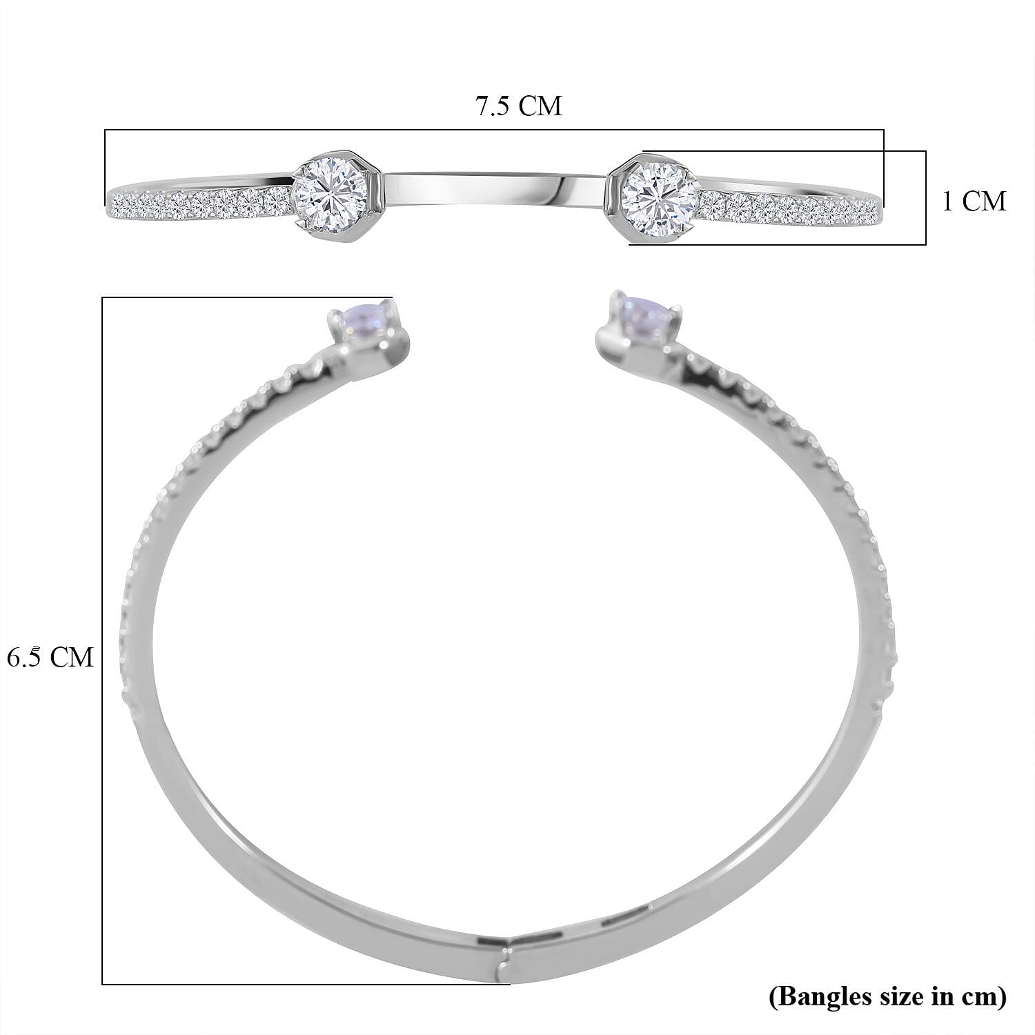 Lustro Stella - Cubic Zirconia Cuff Bangle (Size 7.5) in Rhodium Overlay Sterling Silver, Silver Wt. 13.50 GM 7698107 5