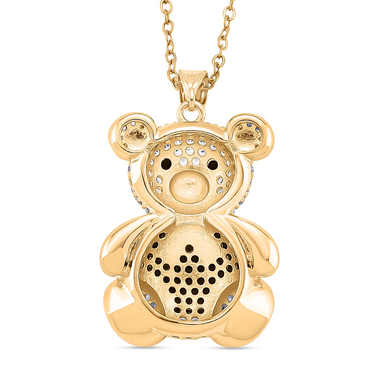 Designer Inspired-  Cubic Zirconia Teddy Bear Pendant with Chain (Size 20) in Yellow Gold Plated- Black V32512785 4