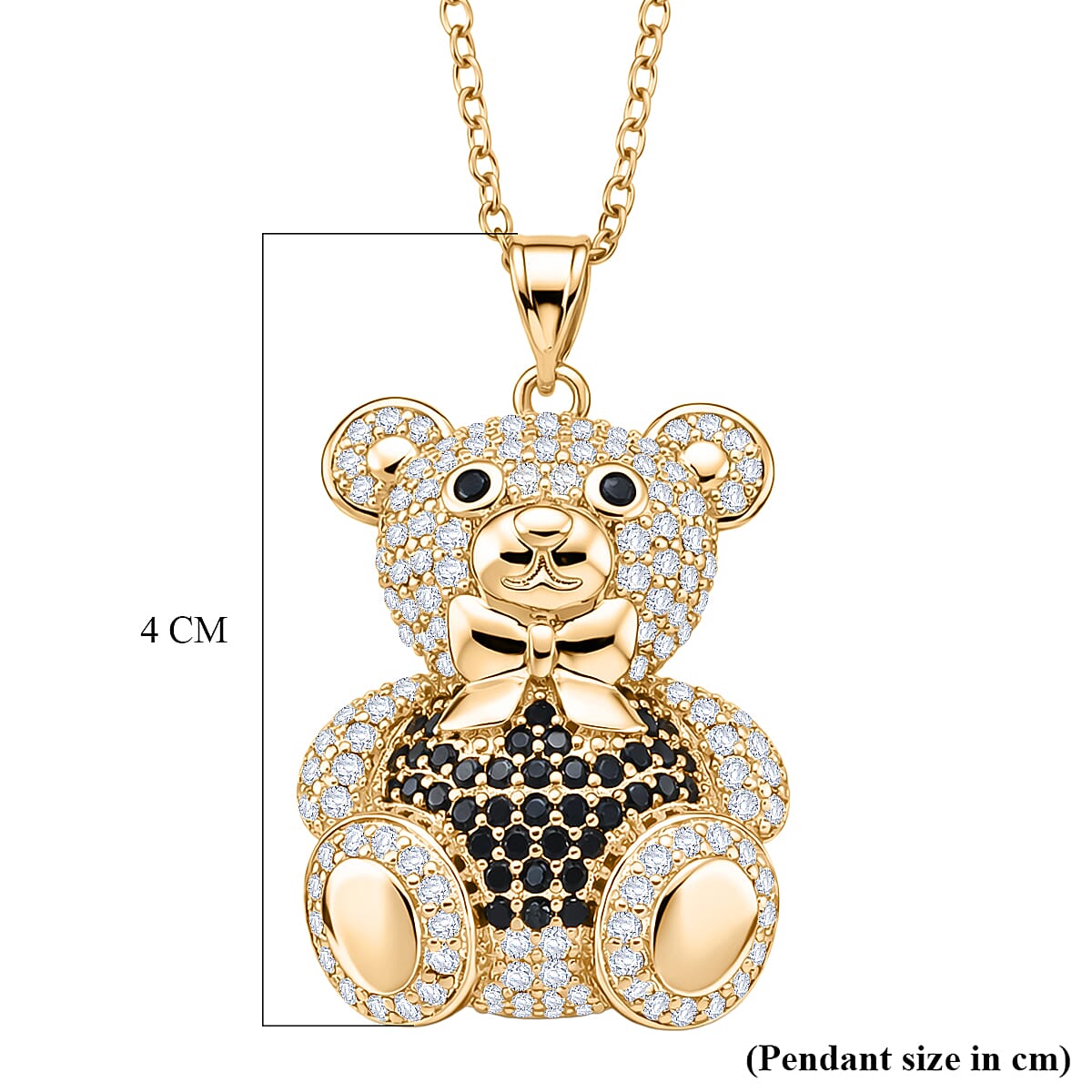Designer Inspired-  Cubic Zirconia Teddy Bear Pendant with Chain (Size 20) in Yellow Gold Plated- Black V32512785 6