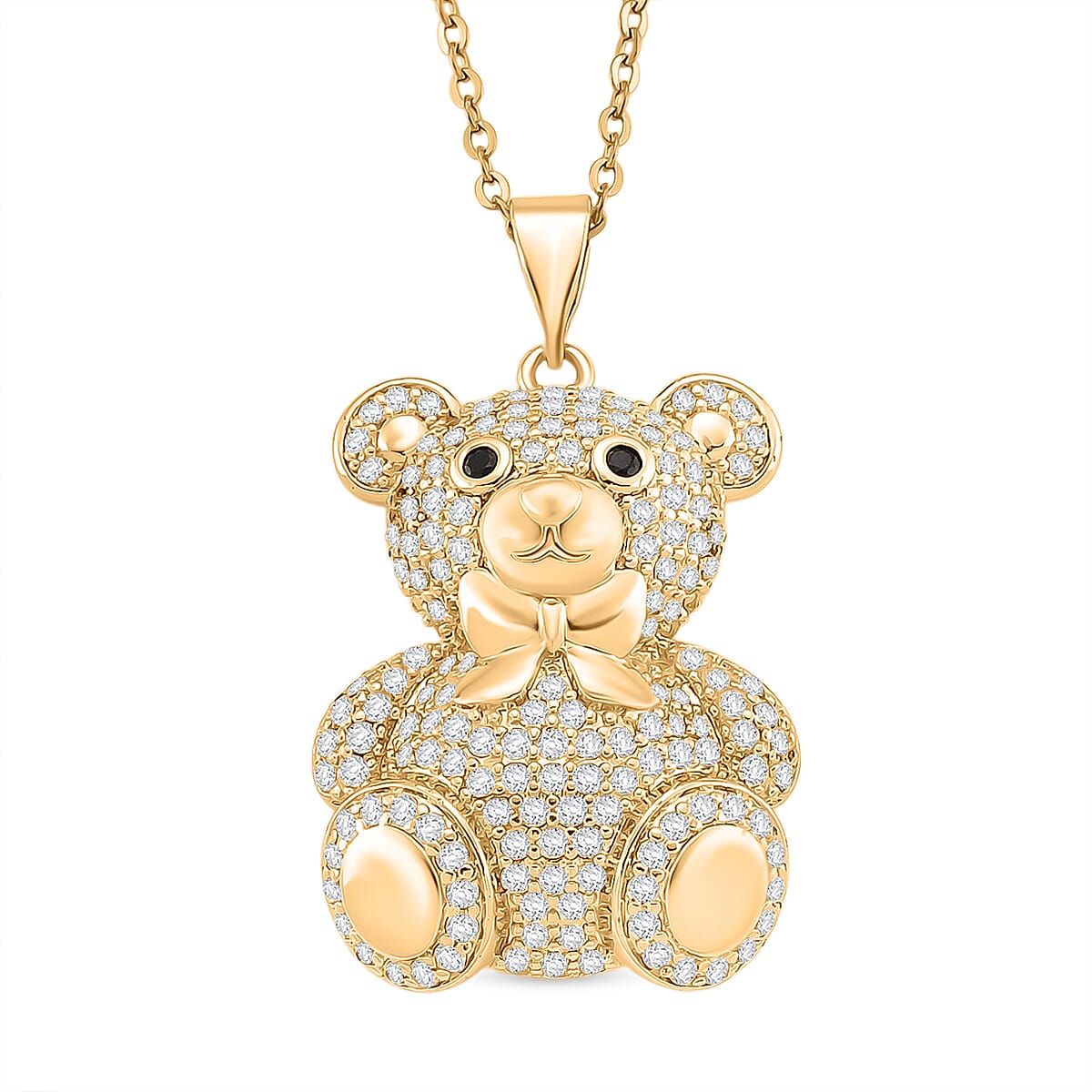 Designer Inspired - Cubic Zirconia Teddy Bear Pendant with Chain (Size 20) in Yellow Gold Tone - White V32513013 0