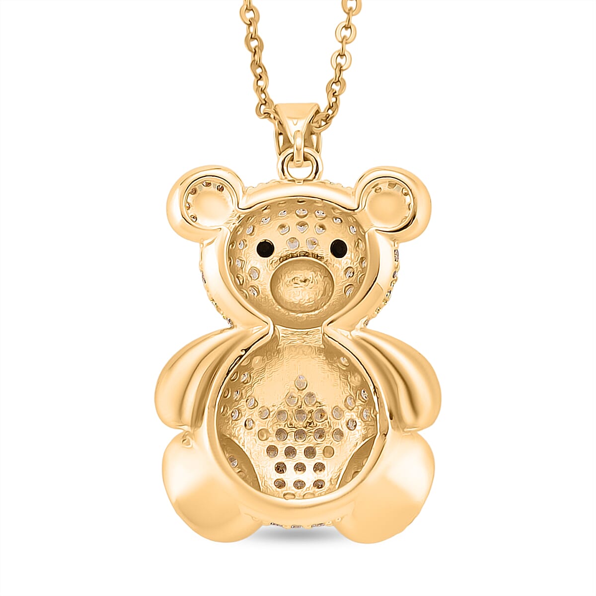 Designer Inspired - Cubic Zirconia Teddy Bear Pendant with Chain (Size 20) in Yellow Gold Tone - White V32513013 4