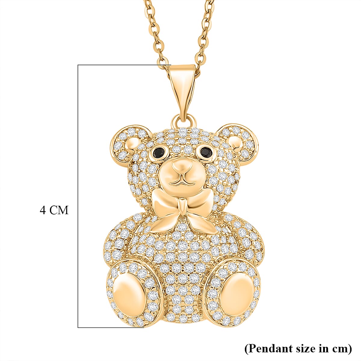Designer Inspired - Cubic Zirconia Teddy Bear Pendant with Chain (Size 20) in Yellow Gold Tone - White V32513013 6