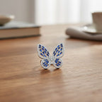 White Cubic Zirconia & Blue Crystal Butterfly Adjustable Ring