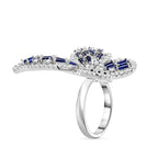 White Cubic Zirconia & Blue Crystal Butterfly Adjustable Ring