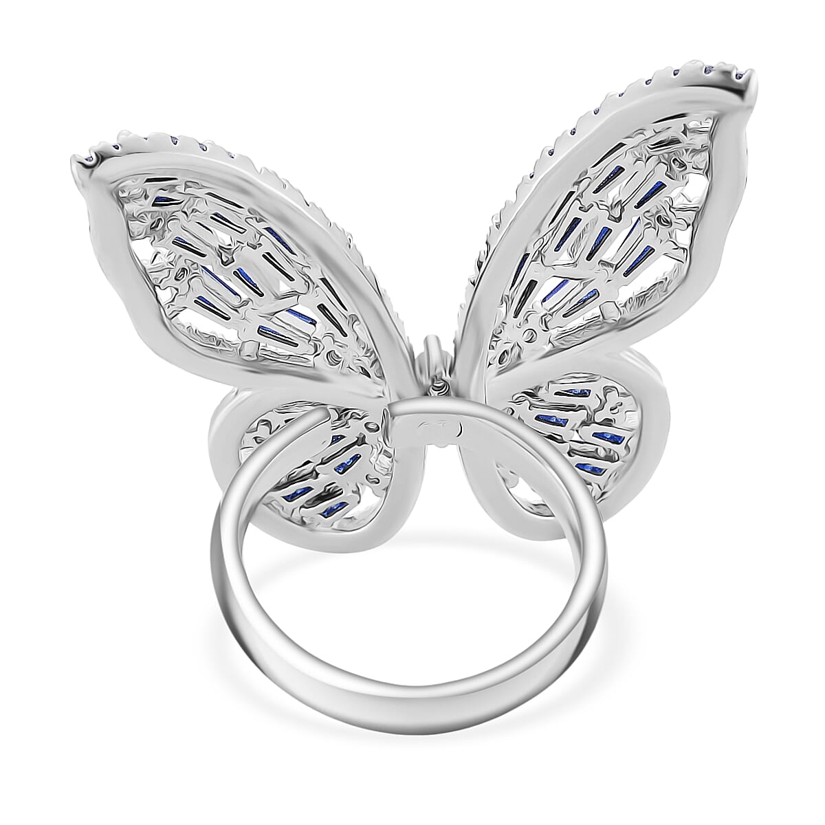 White Cubic Zirconia &amp; Blue Crystal Butterfly Adjustable Ring V32371441 5