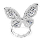 White Cubic Zirconia & Blue Crystal Butterfly Adjustable Ring
