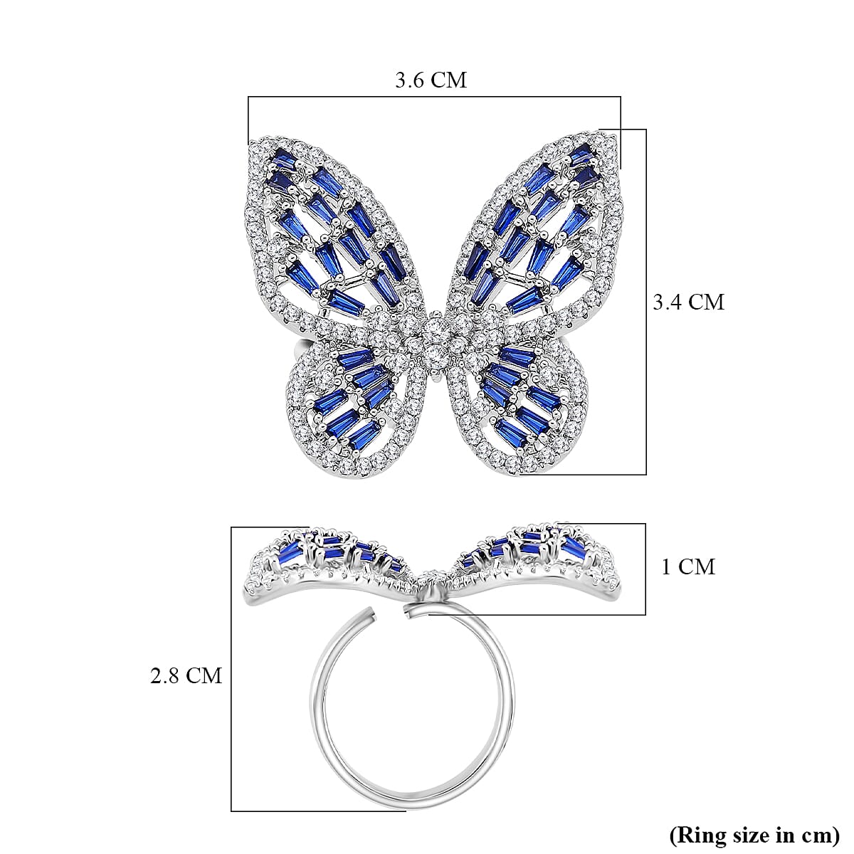 White Cubic Zirconia &amp; Blue Crystal Butterfly Adjustable Ring V32371441 6