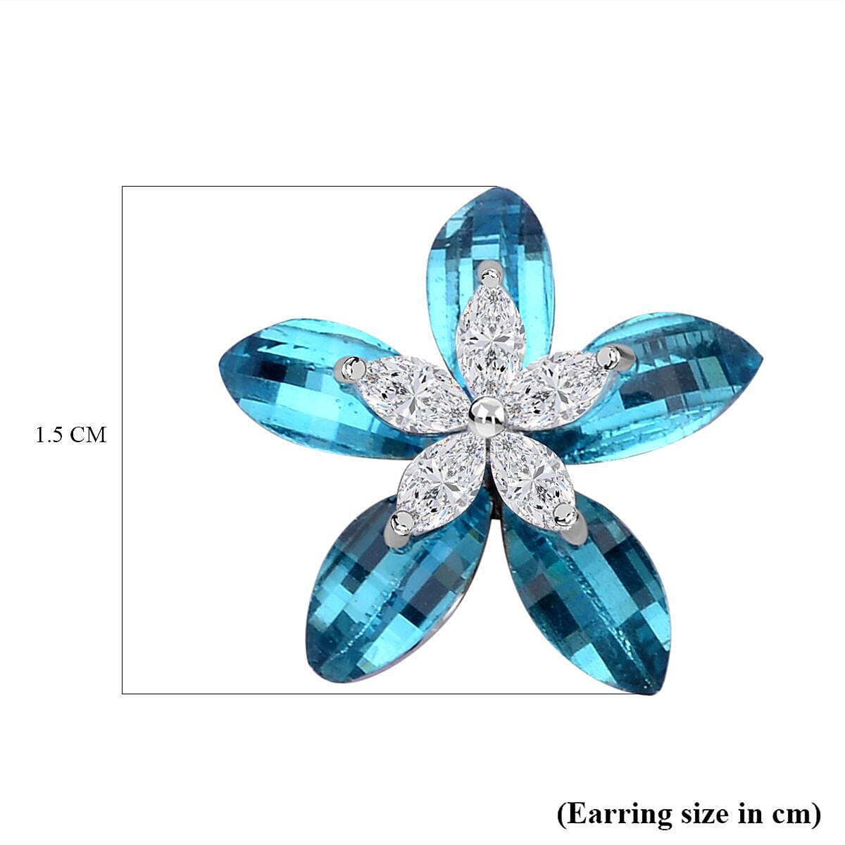 White Cubic Zirconia and  Blue Cubic Zirconia Plumeria floral Earrings 7272959 5